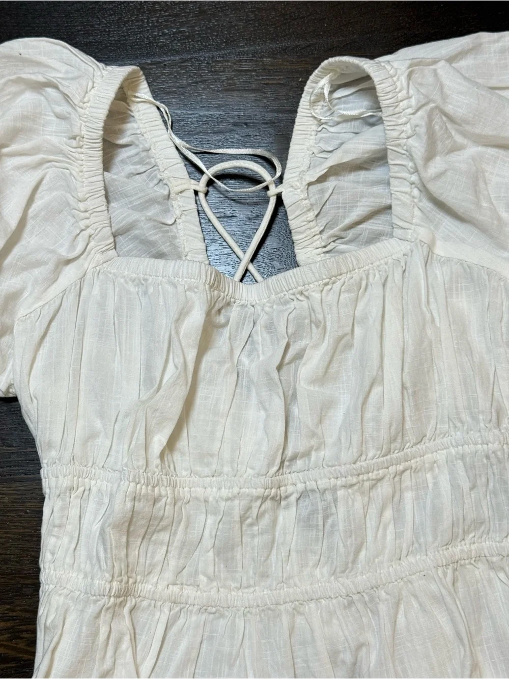 Free People White Smocked Peasant Blouse with Tie